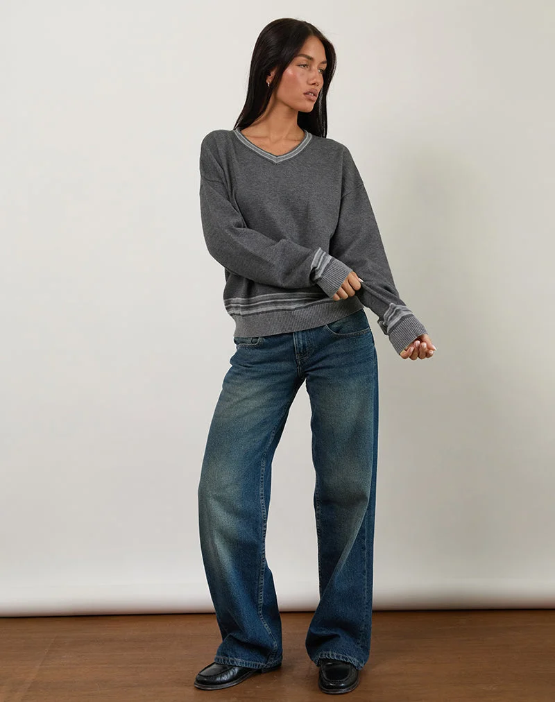 Yarnia Slouchy V-Ausschnitt Pullover in Anthrazit