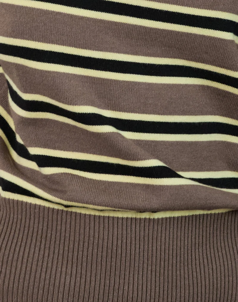 Jalira Asymmetrischer Cinch-Pullover in Braun und Gelb gestreift