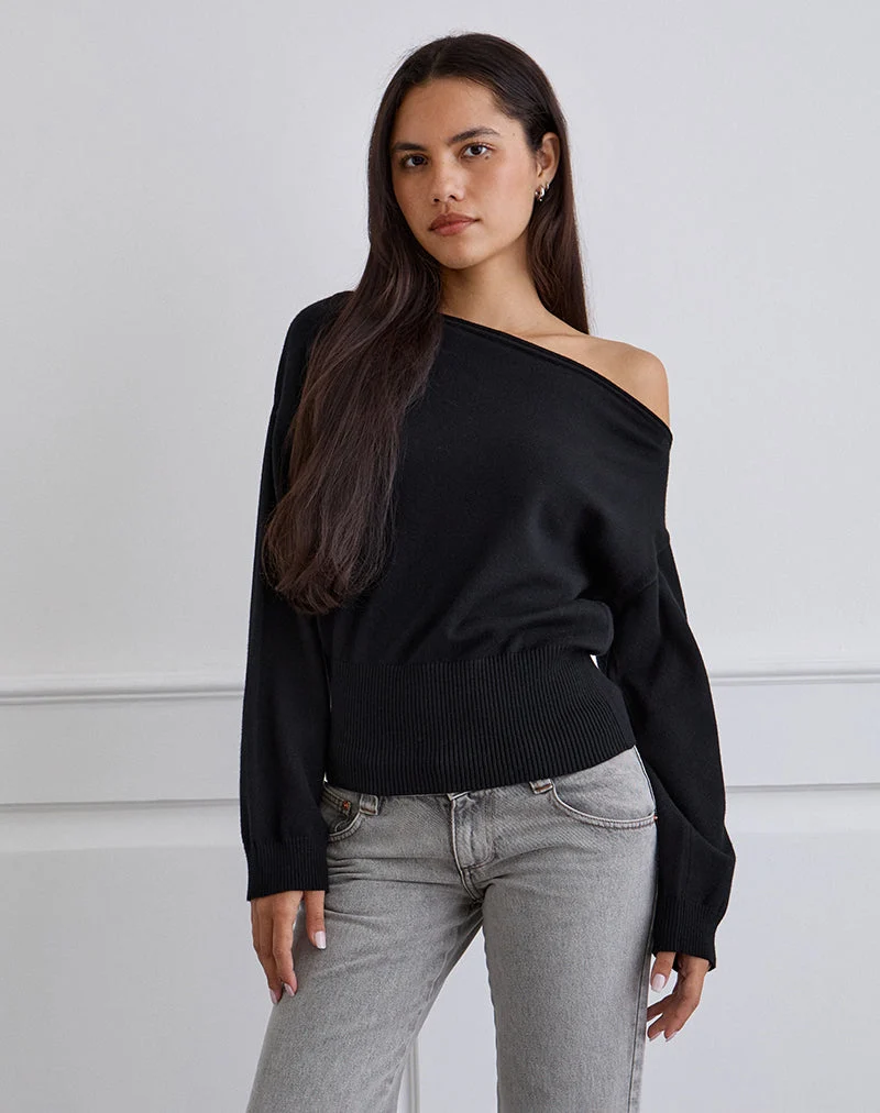 Jalira Asymmetrischer Cinch-Pullover in Schwarz