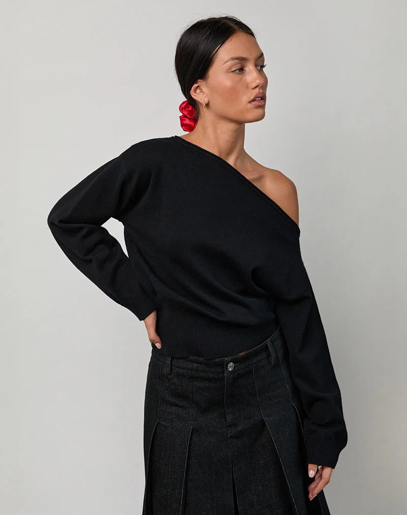 Jalira Asymmetrischer Cinch-Pullover in Schwarz