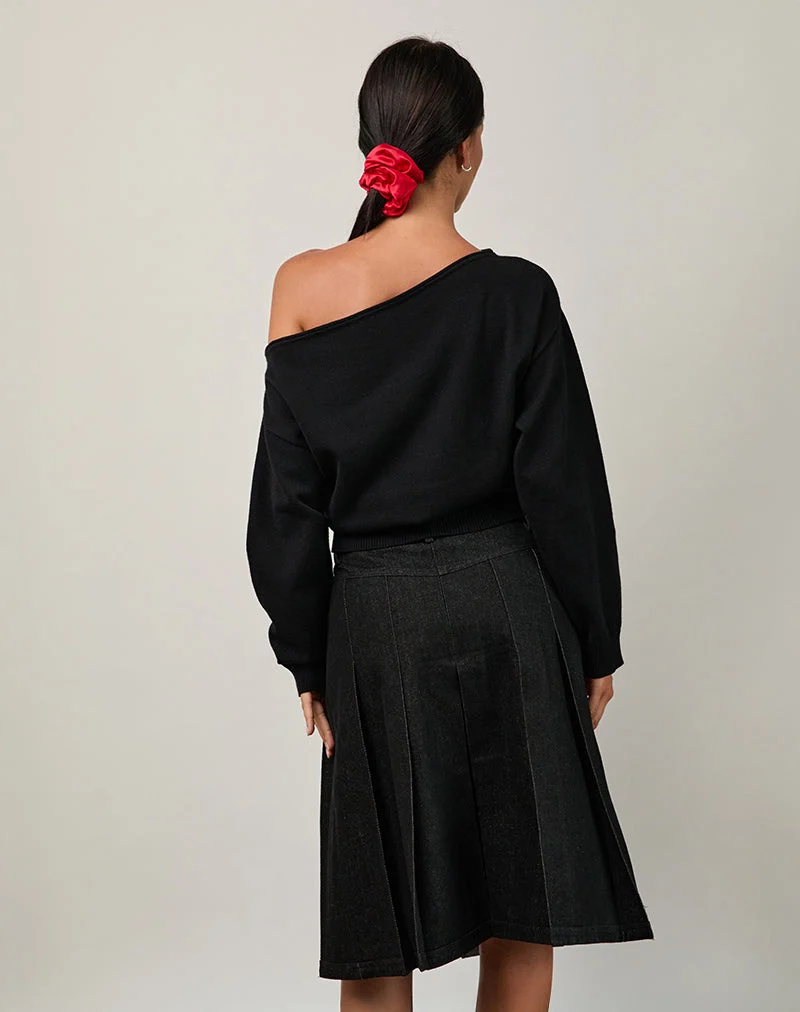 Jalira Asymmetrischer Cinch-Pullover in Schwarz