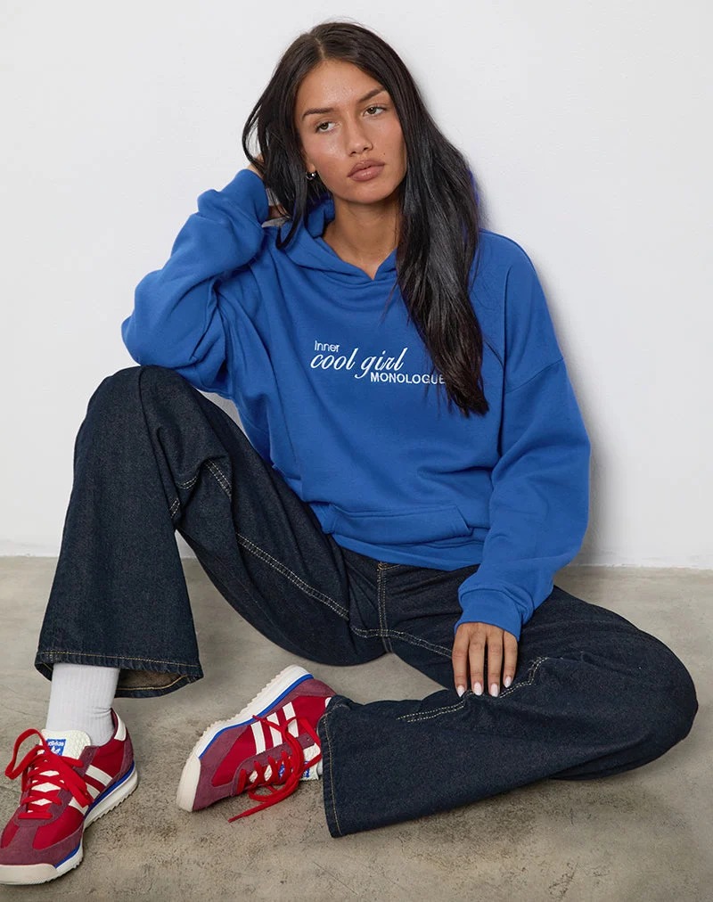 Übergroßer Hoodie in Kobaltblau mit Cool-Girl-Grafik