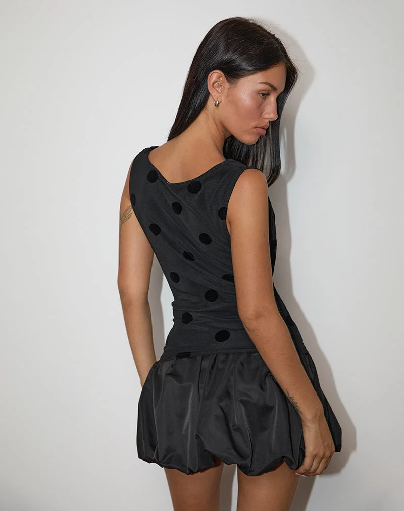 Losa Cowl Neck Top in Big Polka Flock Schwarz