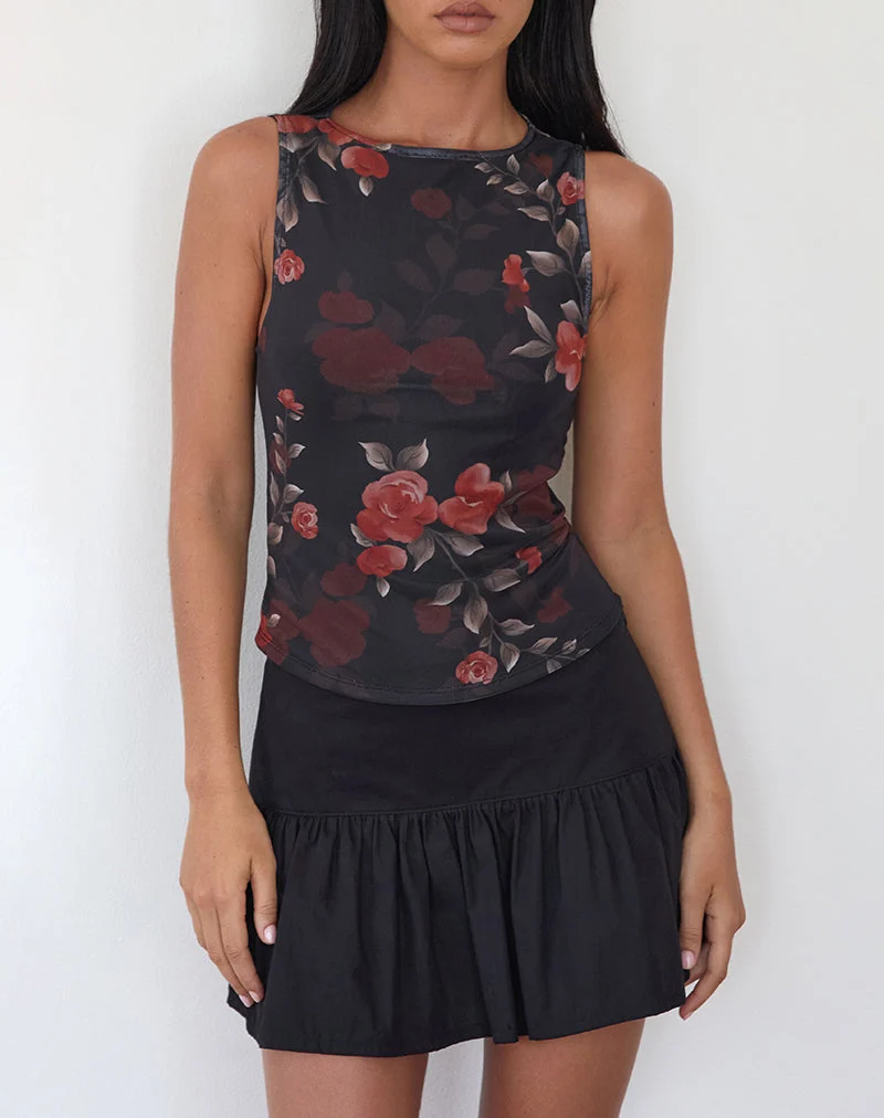 Dudley Vest Top in Watercolour Rose Schwarz