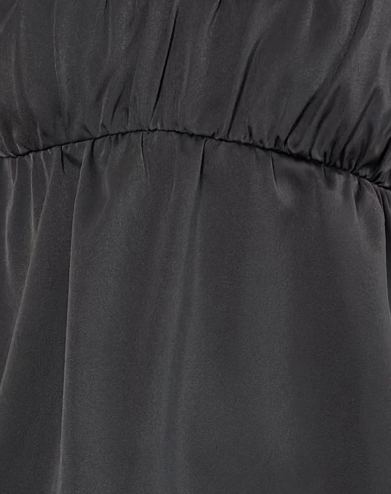 Camden Langarm-Cami-Top aus schwarzem Satin