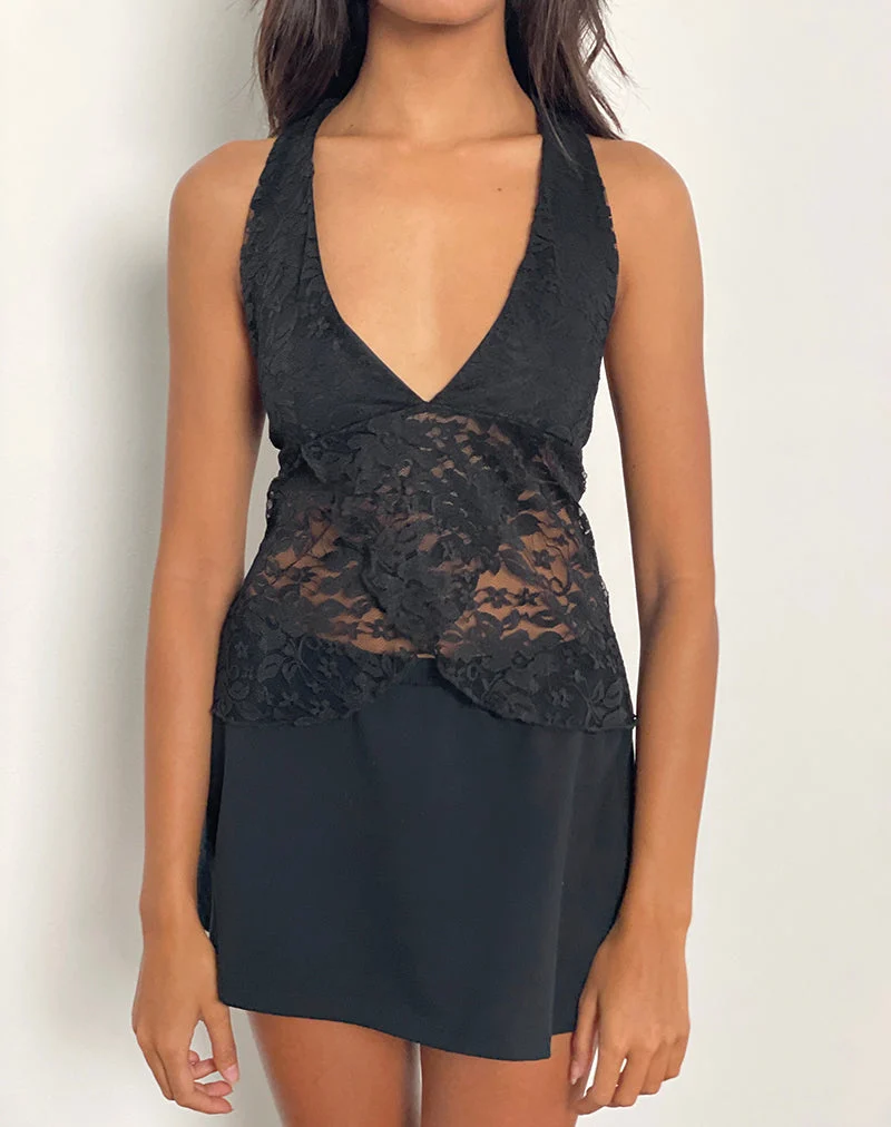 Harumi Neckholder-Top aus Spitze Schwarz