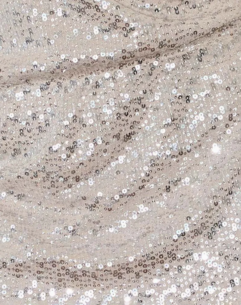 Jasilia Langärmeliges Minikleid aus neutralem Paillettenstoff
