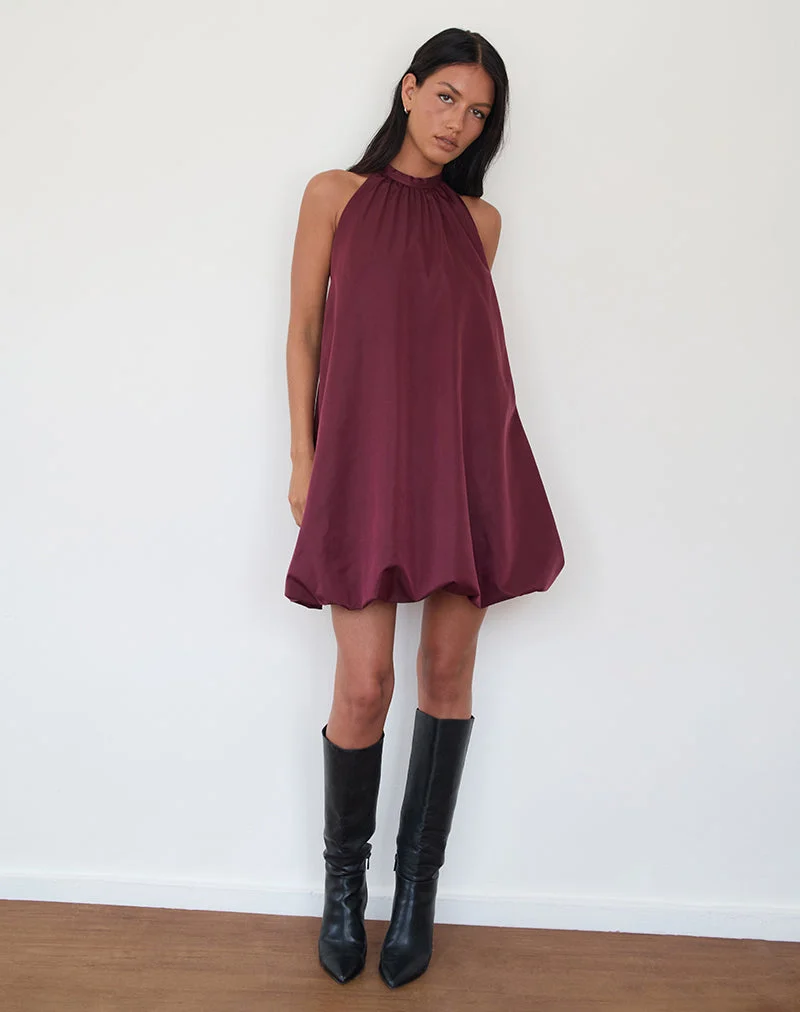 Yusna Puffball-Minikleid in Dunkelbeere