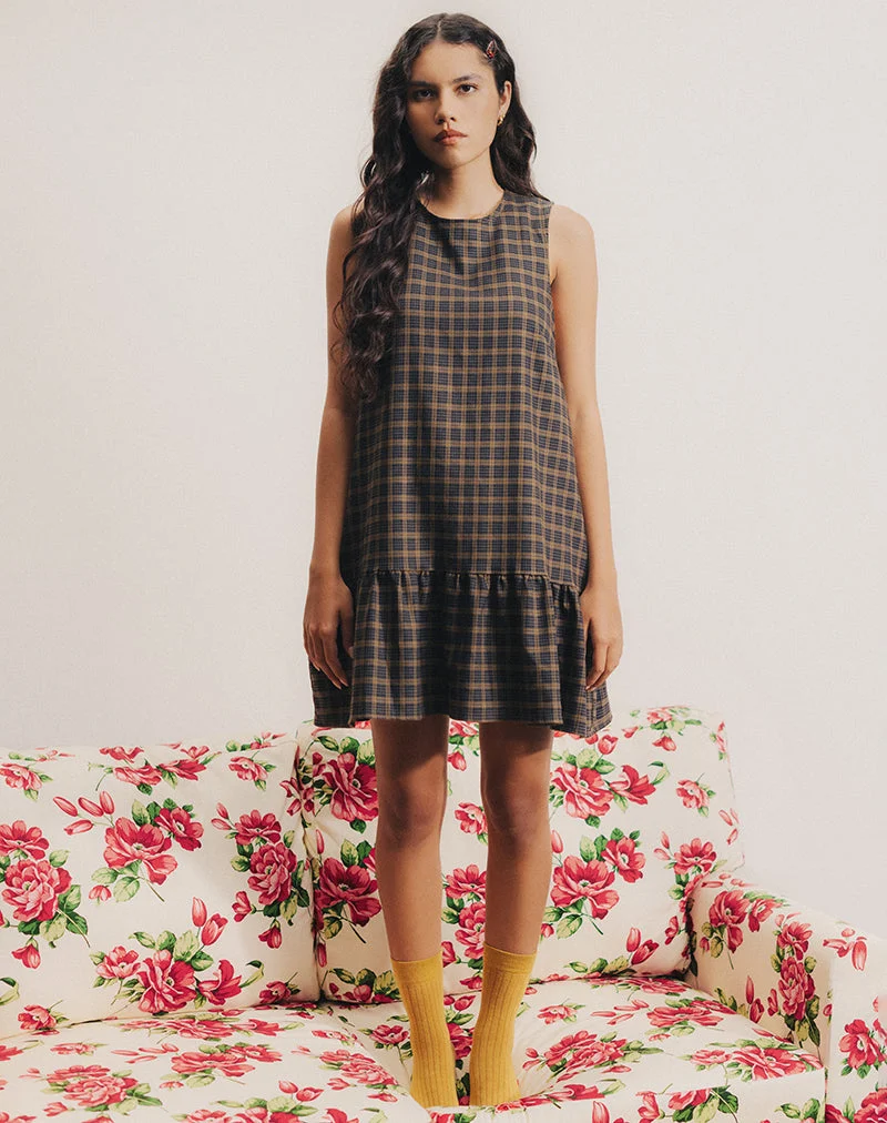 Samana Babydoll-Minikleid in Karo Dunkelbraun