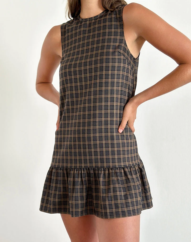 Samana Babydoll-Minikleid in Karo Dunkelbraun