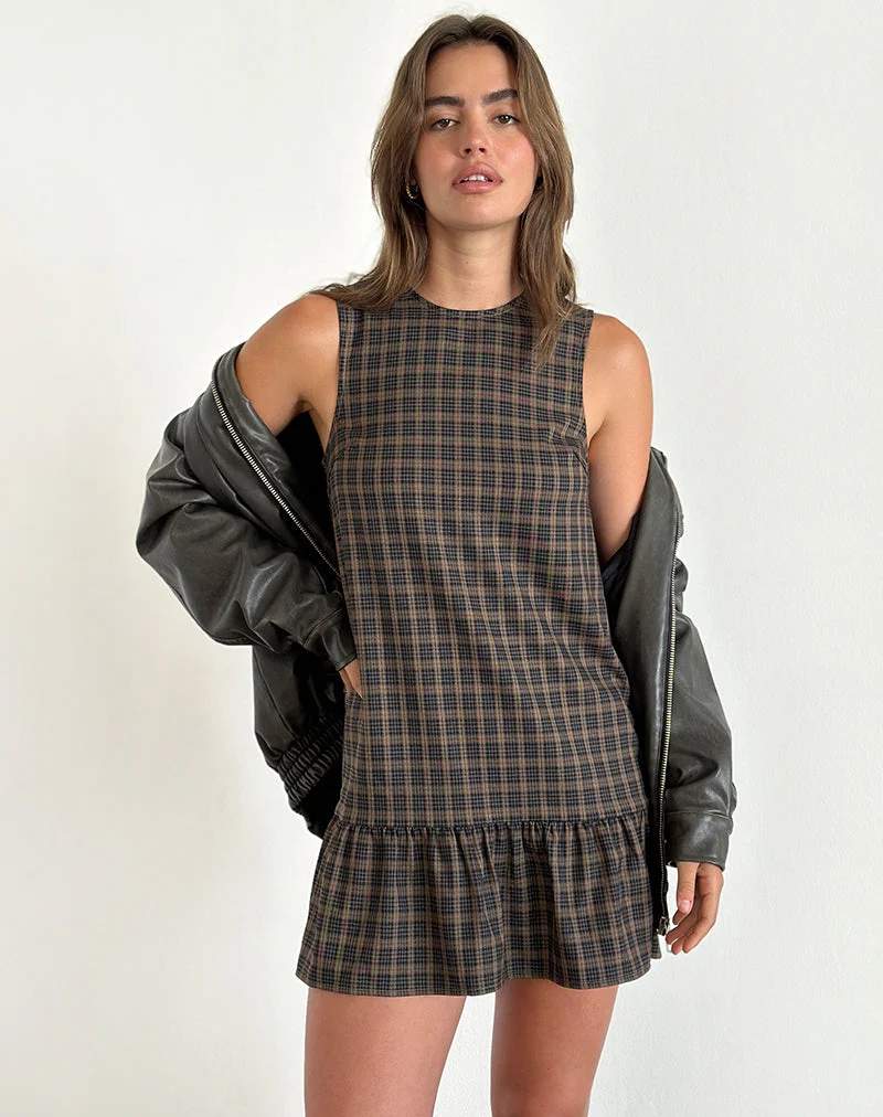 Samana Babydoll-Minikleid in Karo Dunkelbraun