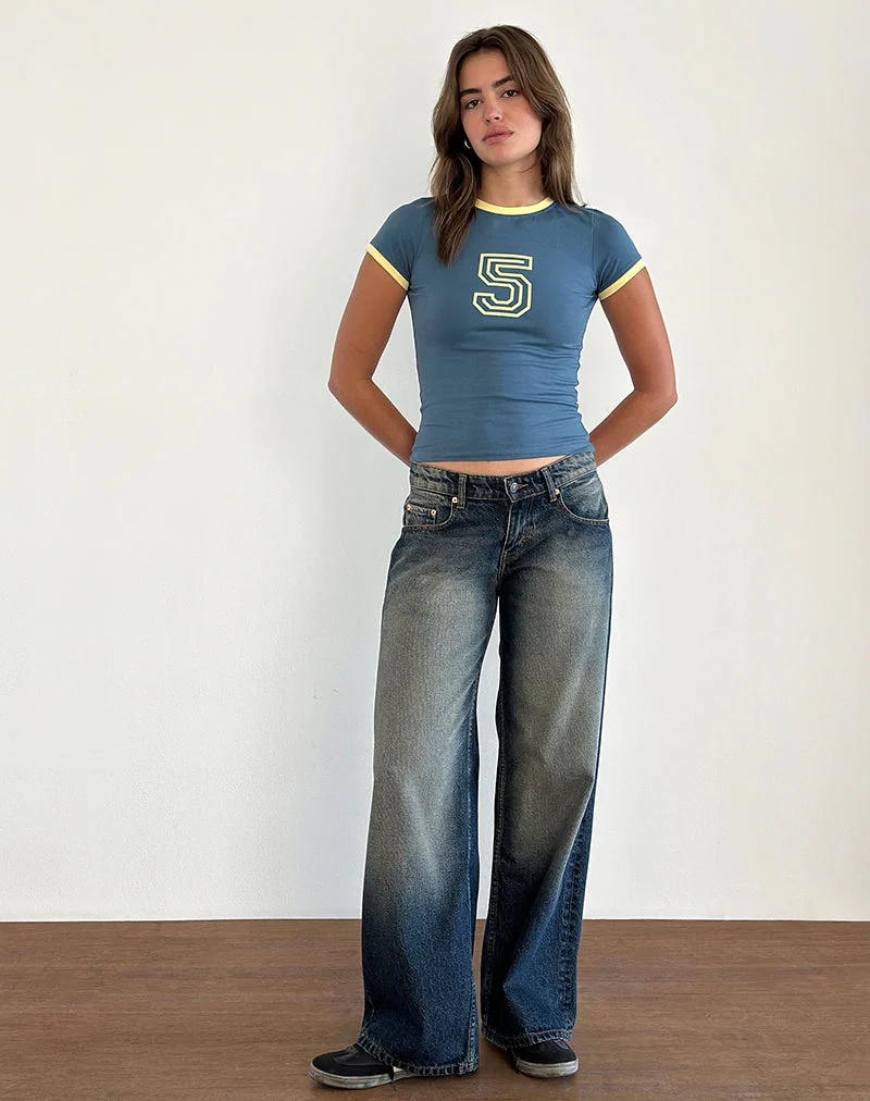 Sutin Tee in Blau mit 5-Emblem und gelber Lemonade-Bindung