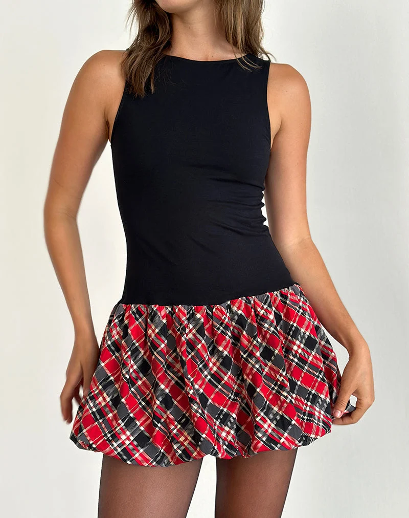 Ortega Minikleid in Schwarz mit diagonalem Karo Rot