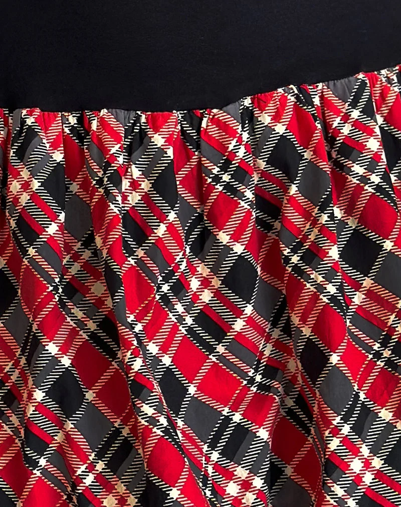 Ortega Minikleid in Schwarz mit diagonalem Karo Rot