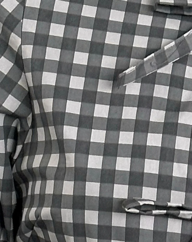 Bertaria Langarm-Top in Tonal Gingham Schwarz und Grau