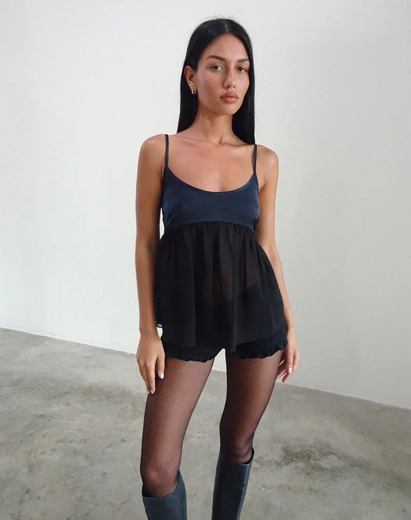 Esila Top aus Chiffon Satin Schwarz