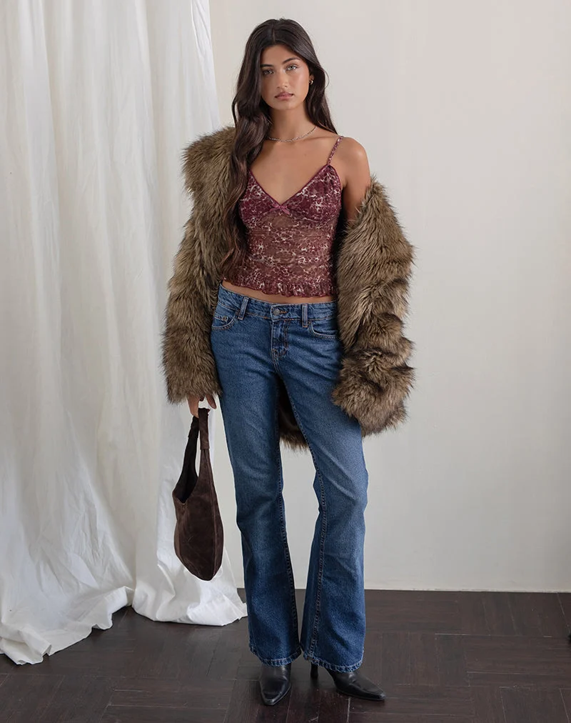 Rumaysa Top aus bedruckter Spitze und abstrakten Leopardenflecken