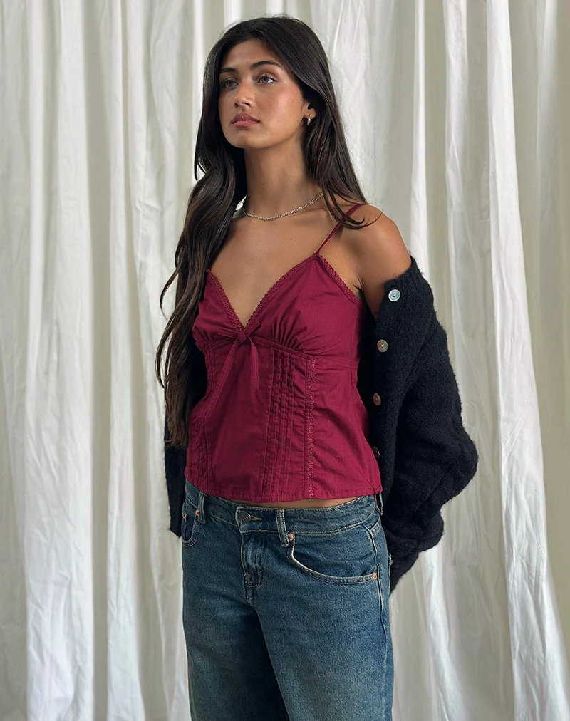 Jepuni Cami Top in Burgund