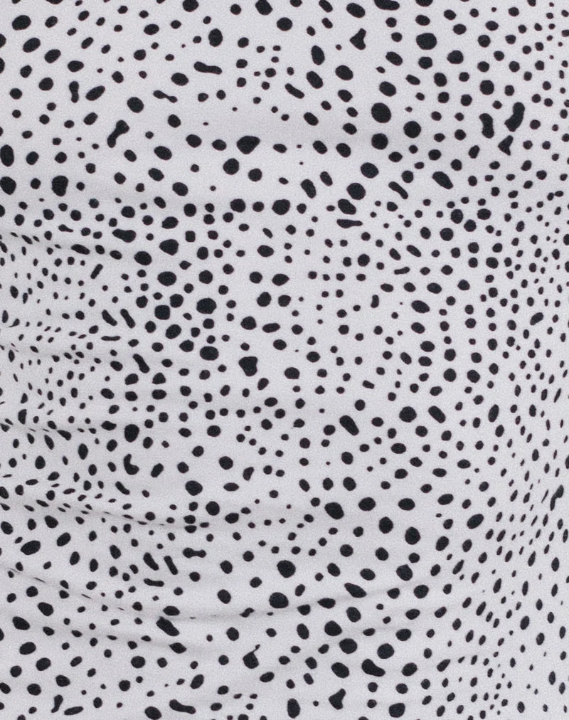 Ilisna Top in schwarz-weißem Mini-Dalmatiner-Print mit schwarzer Bindung