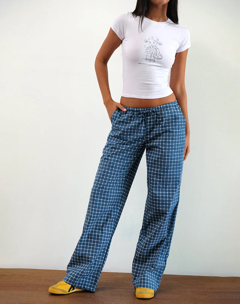 Lirura Low Rise-Hose aus Tartan-Popeline in Navy