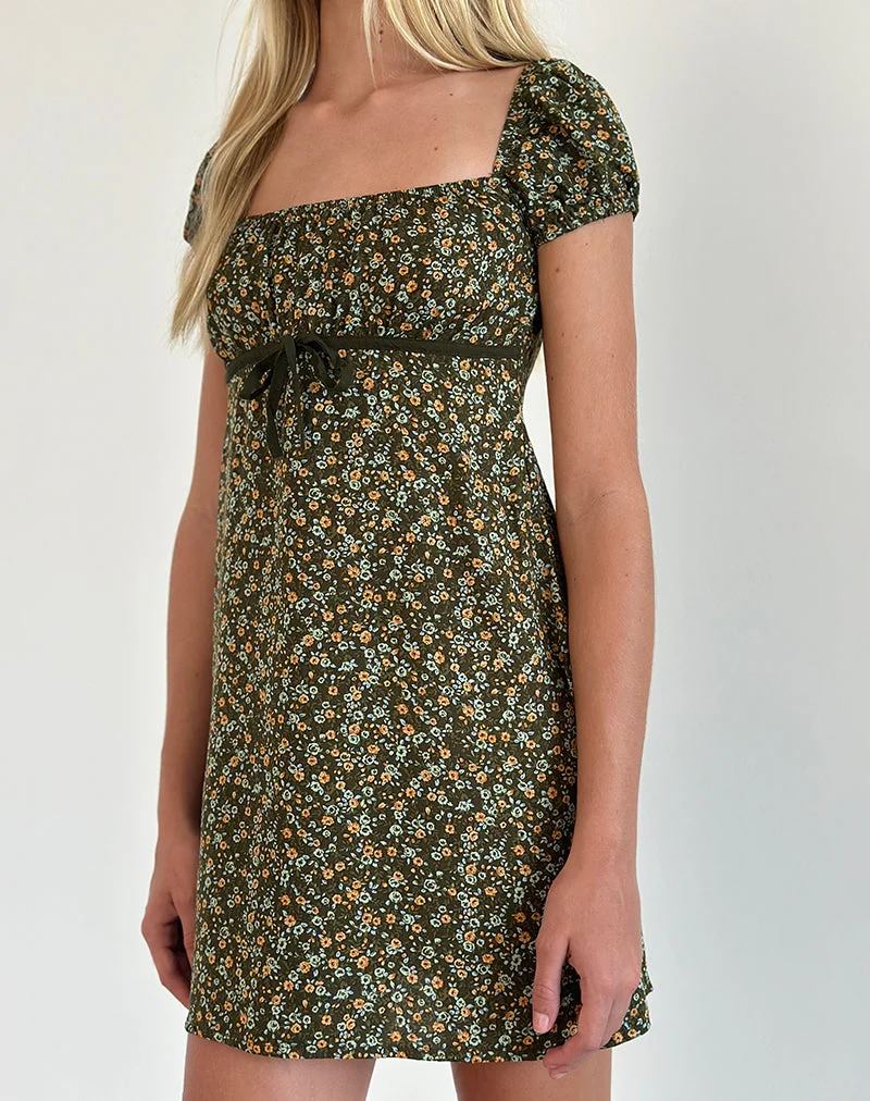 Savio Minikleid in Grunge Floral Khaki