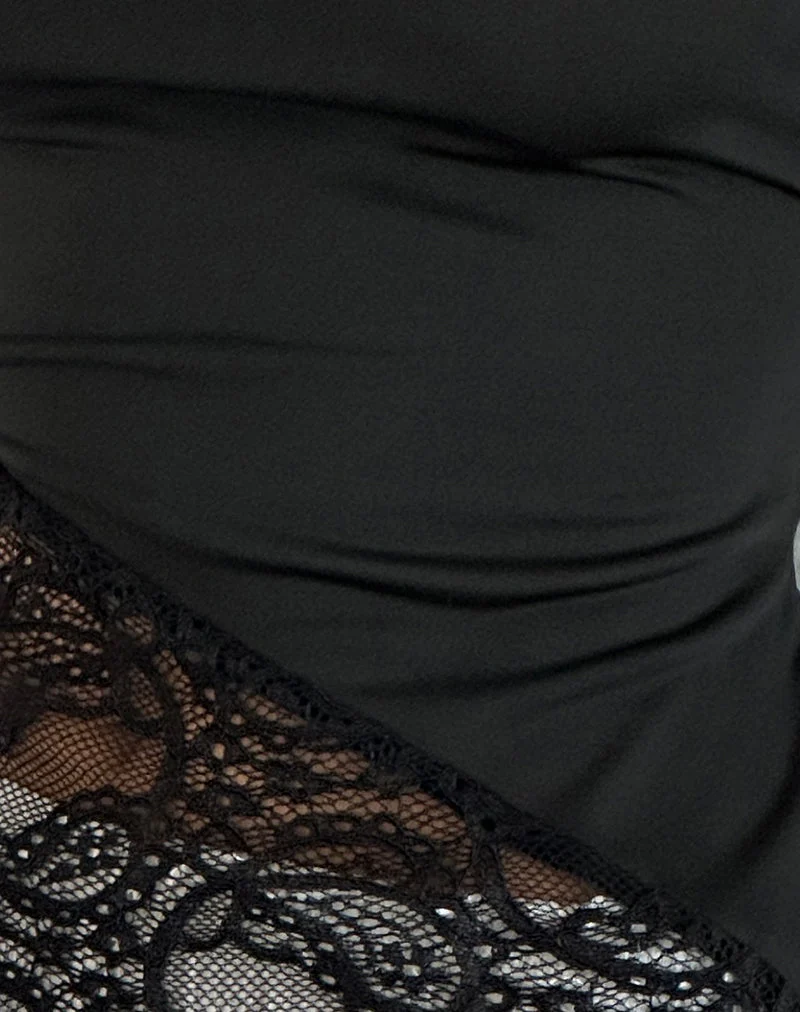 Lartya Top aus Slinky Jersey Spitze Schwarz