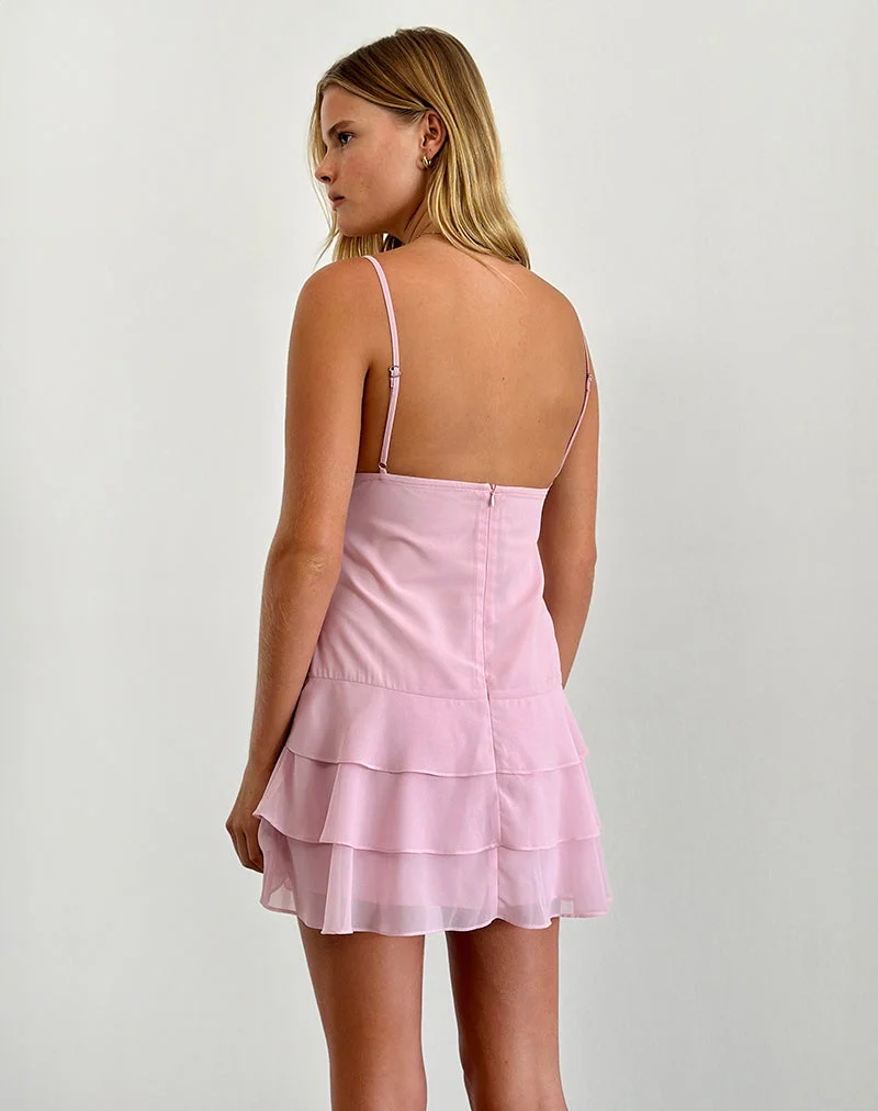 Riasi Rüschen-Minikleid aus Chiffon in Babyrosa