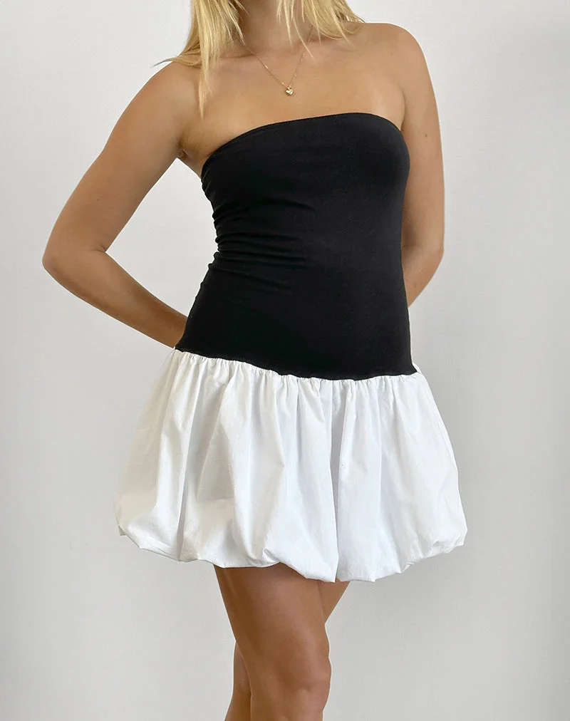 Salvia Puffball-Minikleid in Schwarz und Weiß