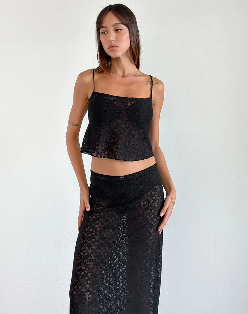 Jolan Cami Top aus schwarzer Klee-Spitze