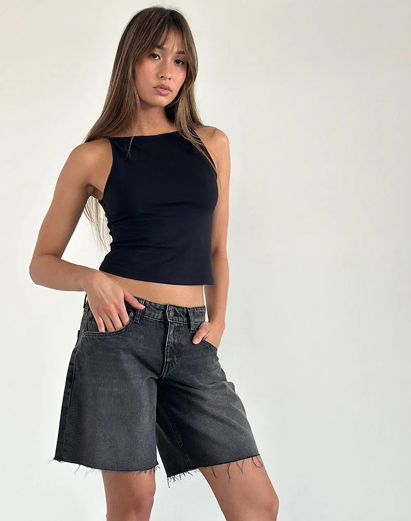 Geräumige Low Rise Jorts in Washed Black Grey