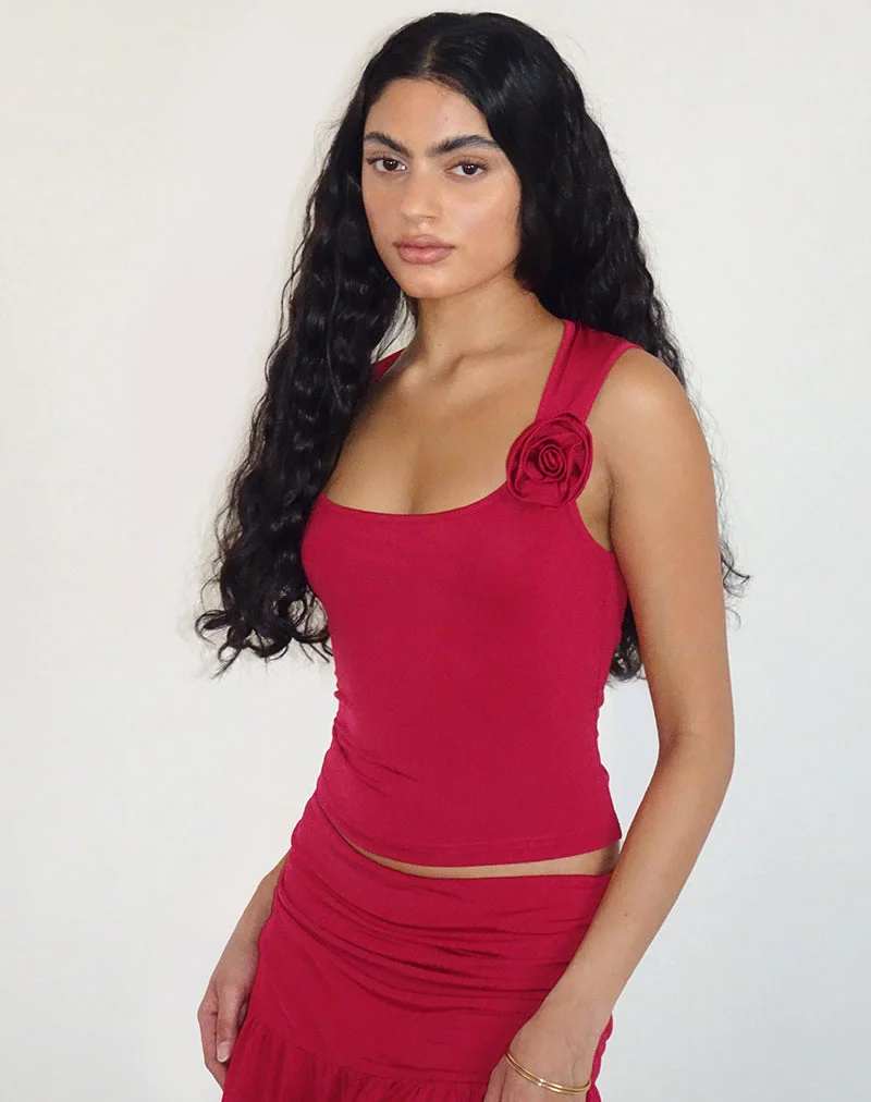 Charley Rosette Top aus Lycra Slinky Rot