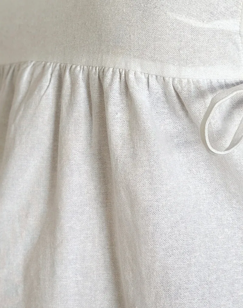 Kawase Krawatten-Minikleid aus Leinen Weiß