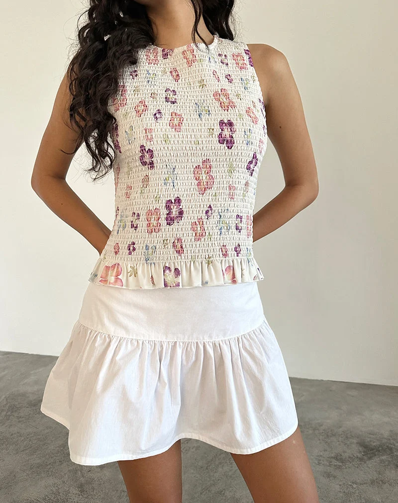 Kagumi Gerafftes Top in Blumenstempel Lila