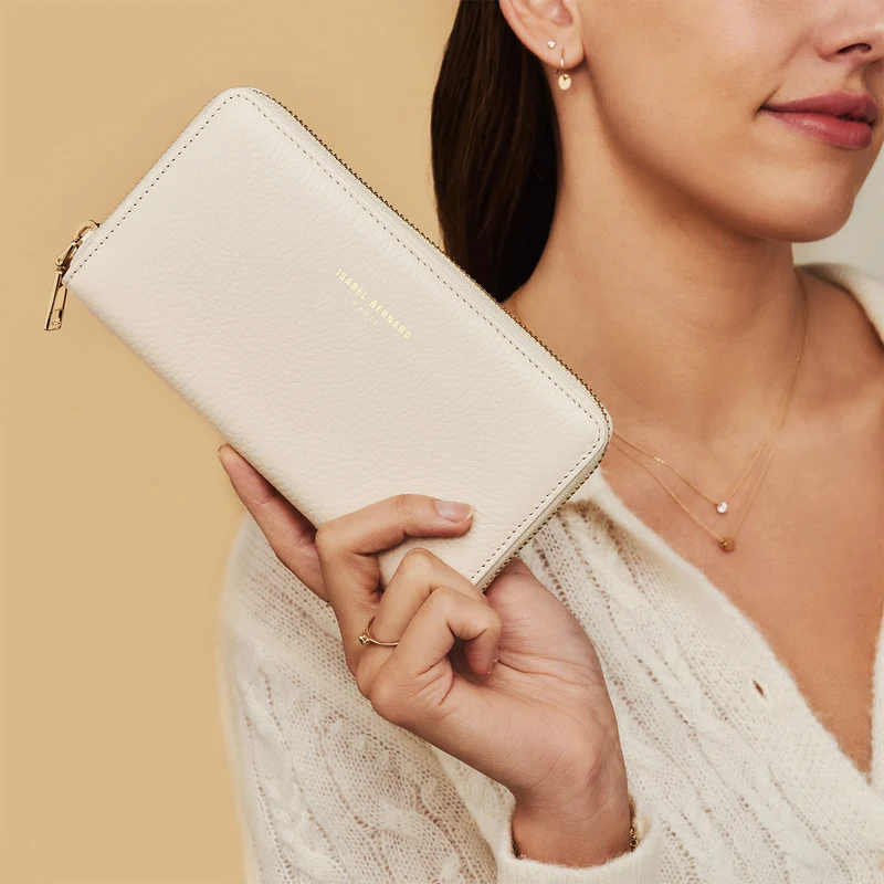 Isabel Bernard Honoré Léa Beige Kalbsleder Portemonnaie mit Reißverschluss IB23012