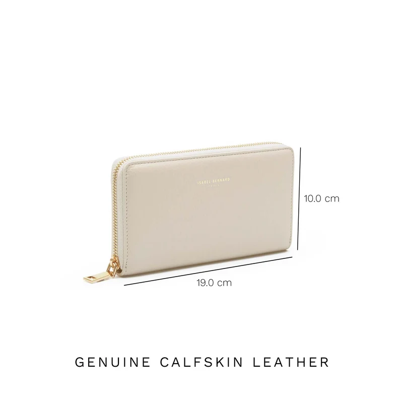 Isabel Bernard Honoré Léa Beige Kalbsleder Portemonnaie mit Reißverschluss IB23012