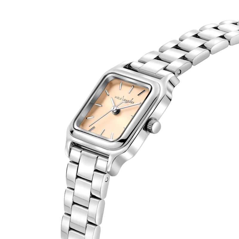 Violet Hamden Dawn Base Quadratische Damenuhr Silberfarben und Taupe VH09036