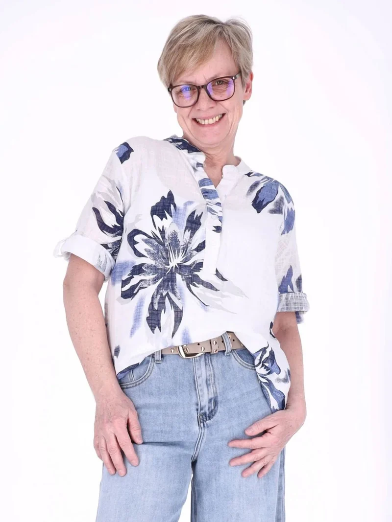 Blusenshirt Damen 3/4 Krempelarm AOP