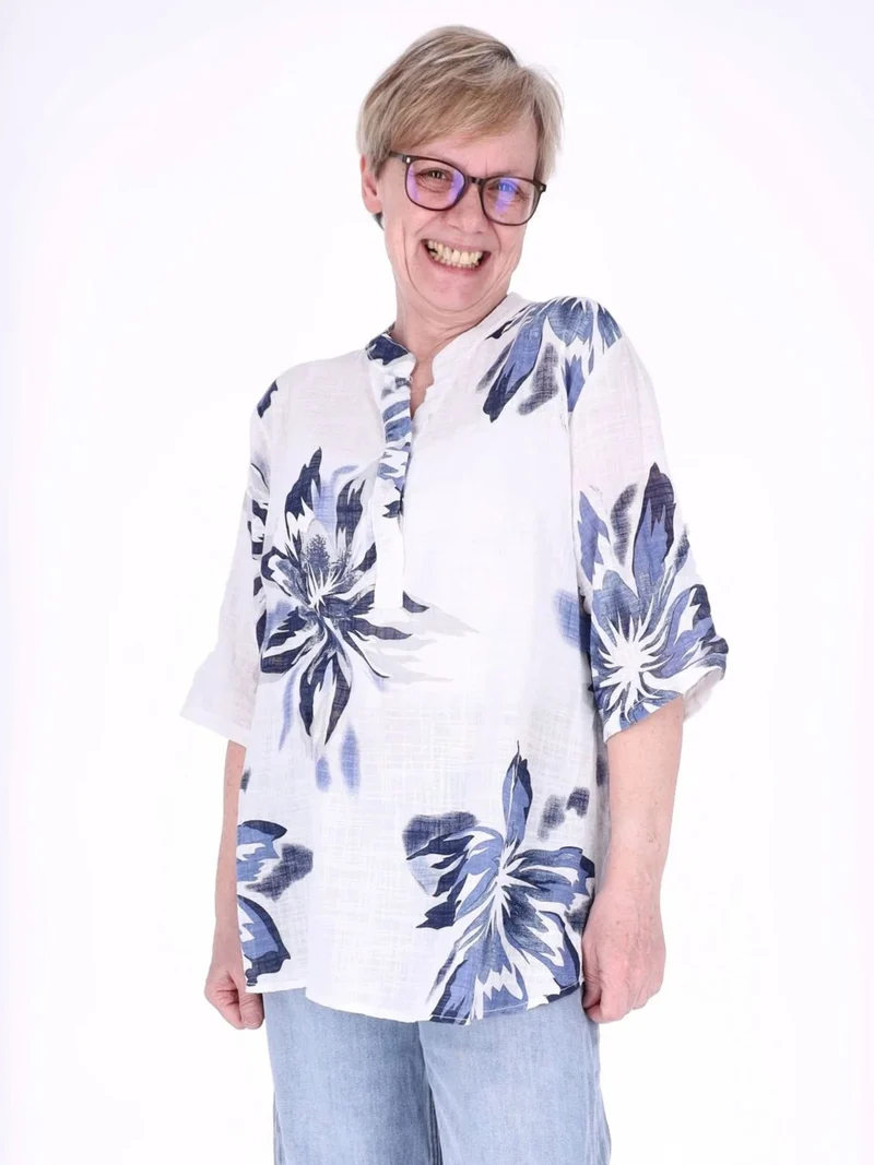 Blusenshirt Damen 3/4 Krempelarm AOP