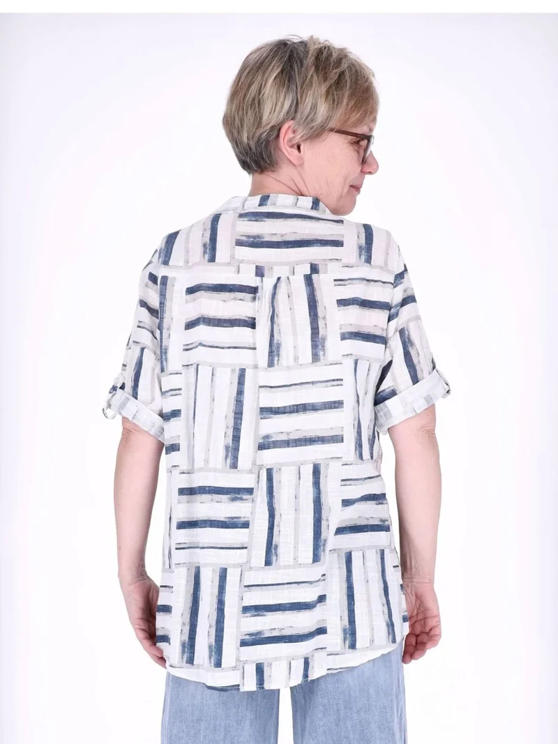 Blusenshirt Damen 3/4 Krempelarm AOP Streifen