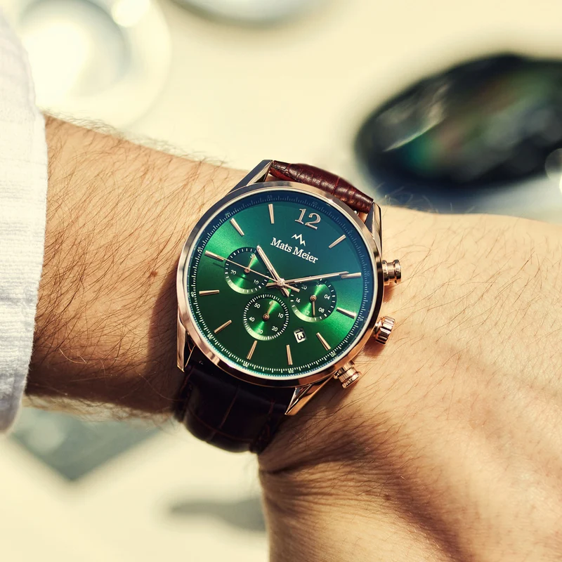Mats Meier Grand Cornier Chrono Groen/RoseGoldfarbene Uhr MM00114