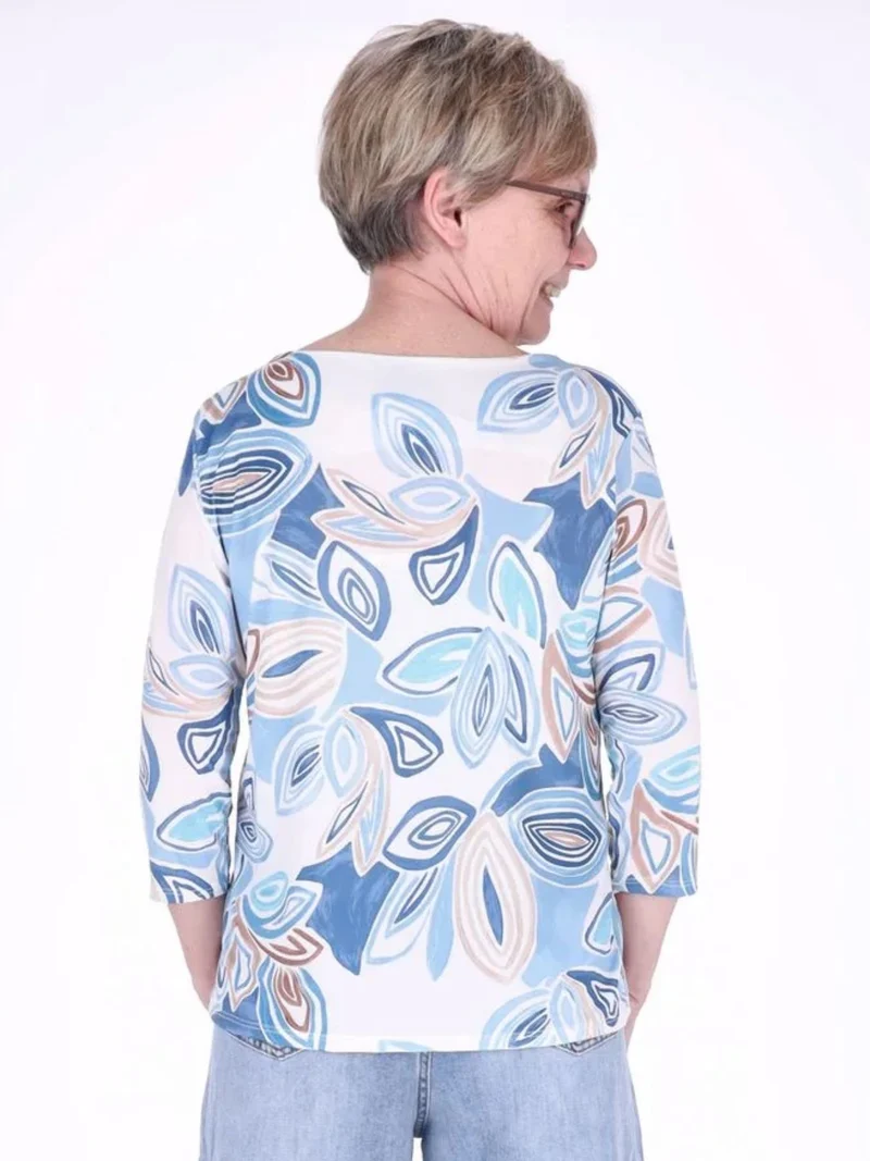Damen Shirt mit 3/4-Ärmeln und Allover-Print – Hellblau