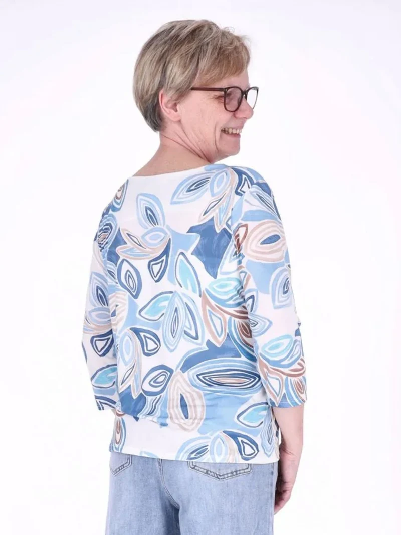 Damen Shirt mit 3/4-Ärmeln und Allover-Print – Hellblau