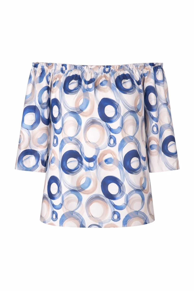 Damen Carmen-Shirt mit Allover-Print und 3/4-Ärmeln – Navy