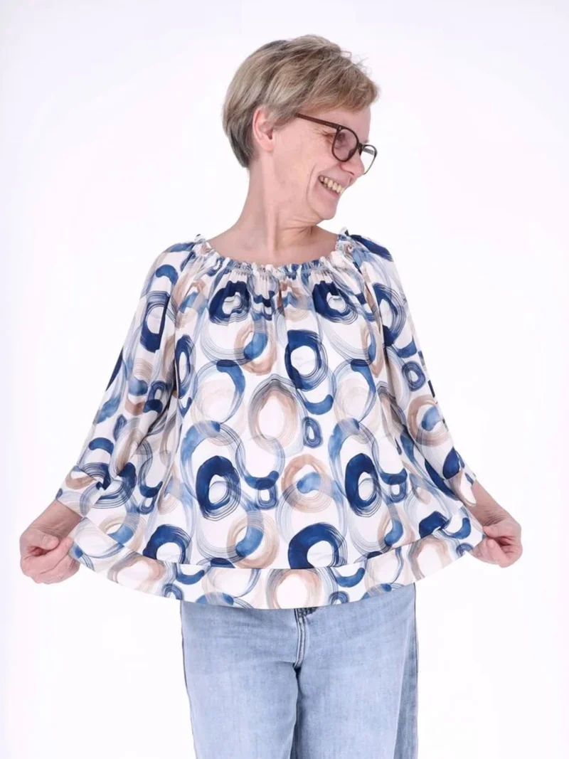 Damen Carmen-Shirt mit Allover-Print und 3/4-Ärmeln – Navy