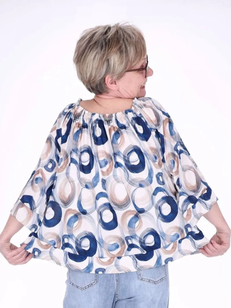 Damen Carmen-Shirt mit Allover-Print und 3/4-Ärmeln – Navy