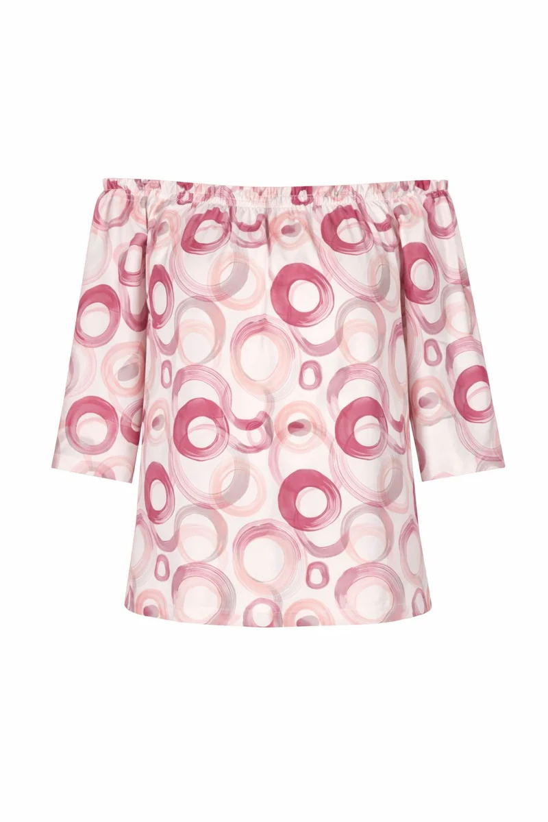 Damen Carmen-Shirt mit Allover-Print und 3/4-Ärmeln – Rosa