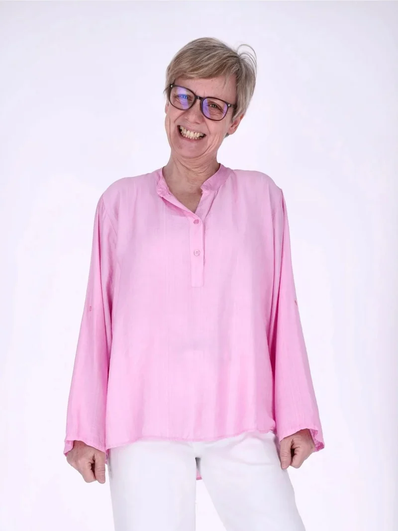 Blusenshirt Damen Krempelarm Viskose kurze Knopfleiste