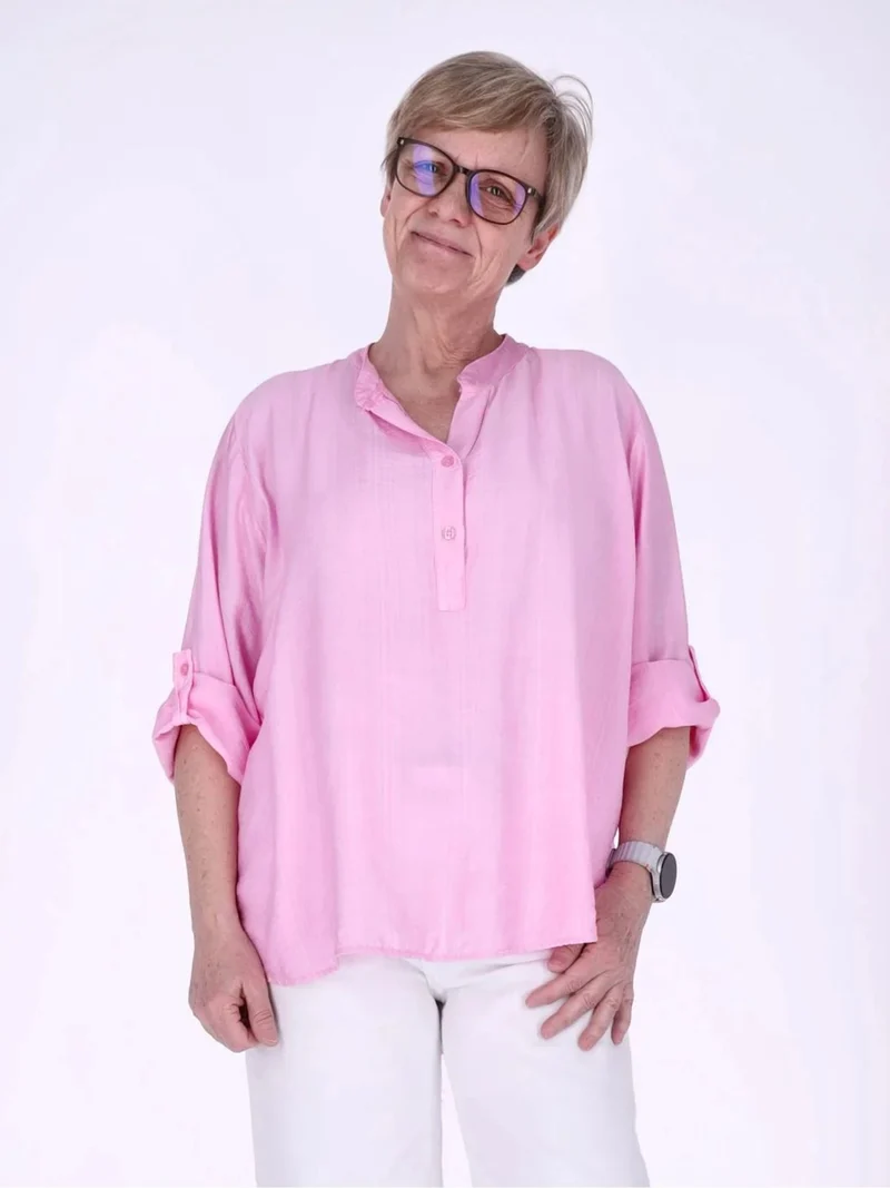 Blusenshirt Damen Krempelarm Viskose kurze Knopfleiste