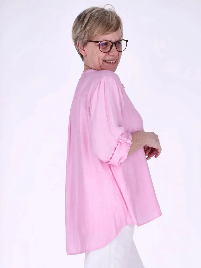 Blusenshirt Damen Krempelarm Viskose kurze Knopfleiste
