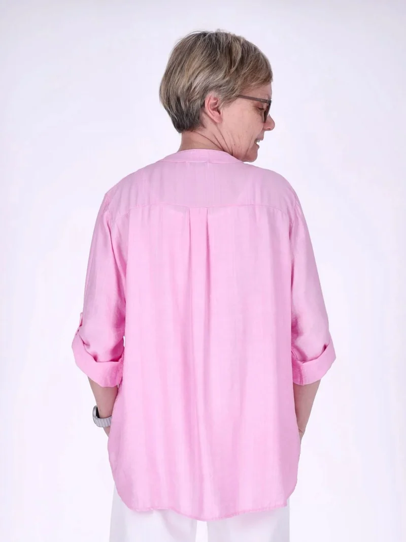 Blusenshirt Damen Krempelarm Viskose kurze Knopfleiste